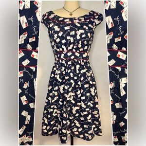 Emily & Fin Yours Truly Love Letter Retro Dress Modcloth Size MD *Pockets!*